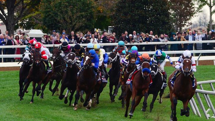 Horses racing at Keeneland